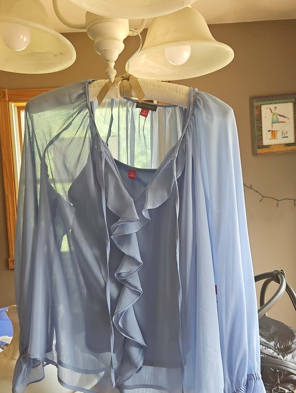 Vince Camuto Light Blue Ruffled Sheer Blouse